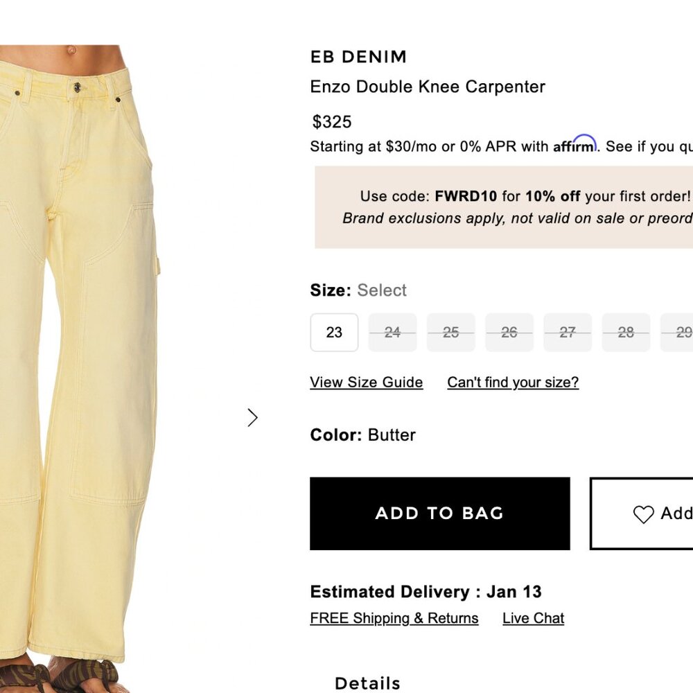 EB Denim The Enzo Double Knee Carpenter in Butter Size 26 - Picture 10 of 16